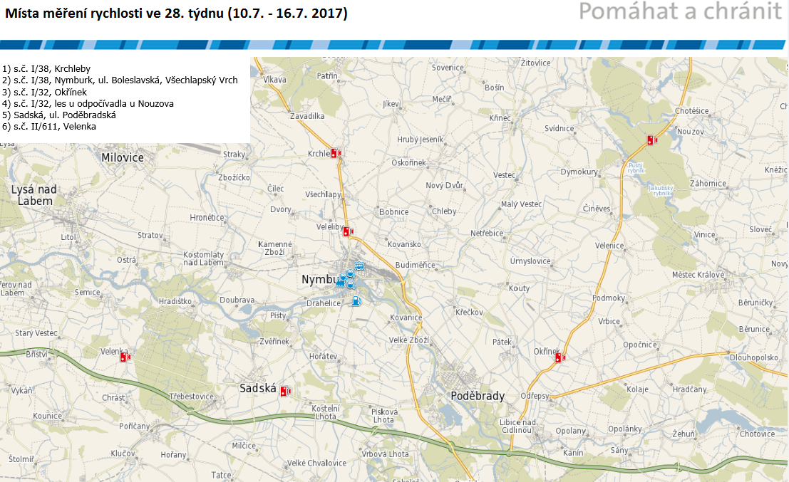 Mapa míst měření rychlosti na 28. týden